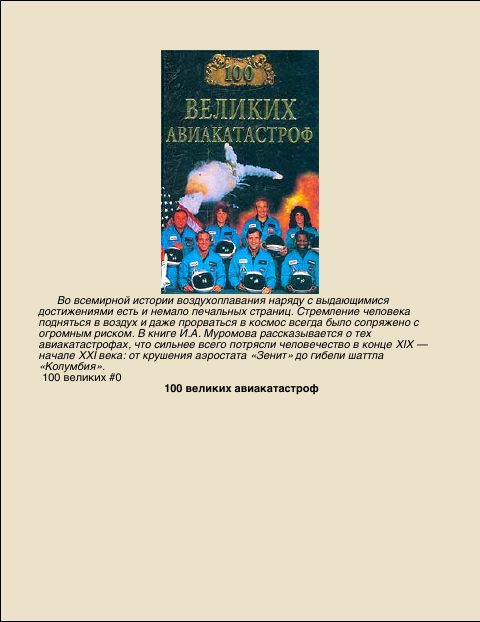 Обложка книги «100 Великих авиакатастроф»